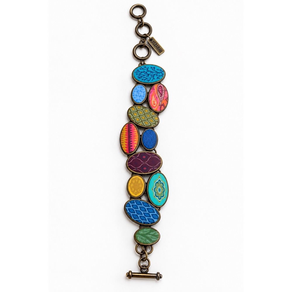 Jilzarah Polymer Clay Cobblestone Bracelet Colorful Artisan Brass Tone Toggle 8"